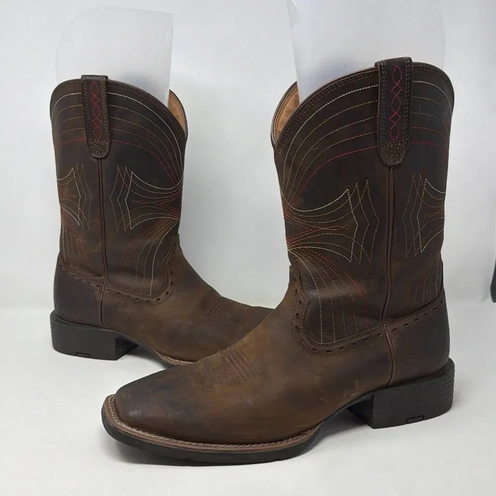 Ariat Sport Western Cowboy Boots Brown Leather Square Toe Men’s 10.5D 10010963